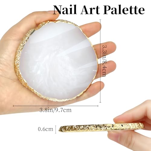 Resin Nail Art Palette-3Pcs Polish Palette, Gilded Edge Gel Nail Polish Holder Tray DIY, Makeup Display Board Cosmetic Mixing Tools(White,Pink,Blue)