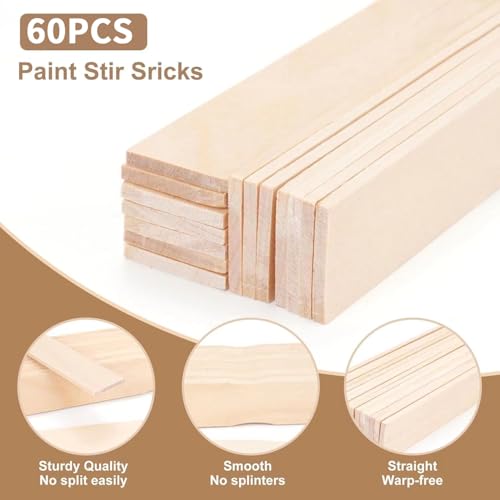 60 Pcs Wooden Paint Stirrers,12 Inch Mixing Sticks
