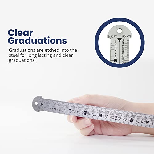 Pacific Arc 12 inch Pica Pole Metal Ruler, with Pica, Points, Inches, and Agate Measurements, Stainless Steel Ruler for Drafting