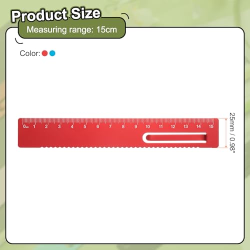 HARFINGTON 2pcs Straight Ruler 15cm Metal Bookmark Clip Ruler Red/Blue - color: Deep Red/Blue