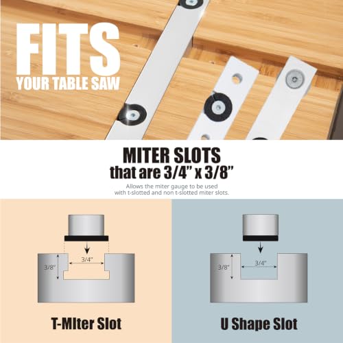 POWERTEC 71391 Table Saw Precision Miter Gauge System w/ 27 Angle Stops and 3/4”x 3/8”T-Slotted Miter Bar w/Removable T-Slot Plate; Includes 24”x 3” Multi T–Track Fence w/Scale, T-track Flip Stop - style: 27 Angle Stop Miter Gauge Set