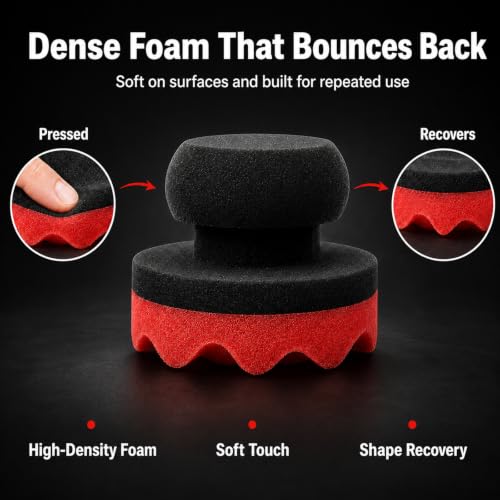 Tire Dressing Applicator, Car Auto Polishing Pad Combined, Hex-Grip Tire Shine Applicator Pad Reusable Sponge Pad with Dense Foam for Car Tire Shine & Wheel Detailing - color: Red, size: 4.13inch
