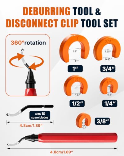 17 PCS Pipe Deburring Tool Set, Depth Gauge and Removal Tools for Sharkbite, Deburring Tool with 10 High Speed Steel Blades, Plumbing Tools Kit for PVC PEX Copper Aluminum Pipes - color: 17 PCS
