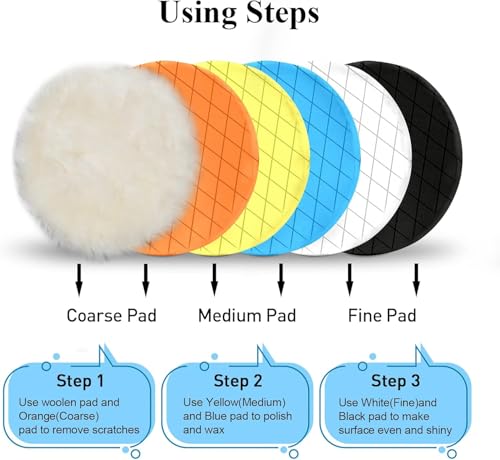 Autolock 6" Buffing Polishing Pads, 6Pcs 165mm Face for 6Inch Backing Plate - size: 6.5 inch 6 pack