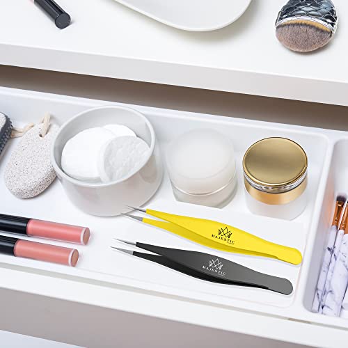 Majestic Bombay Fine Point Tweezers, Needle Nose, Tick Removal, Women, Men - color: Black & Yellow