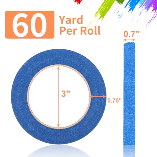 KICNIC Painters Tape, Blue, 720 Yards, 0.7in x 60yd, 12 Rolls, Removable - color: Blue, size: 12 Rolls