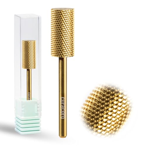Curacoro Nail Drill Bits 3/32'' Large Barrel Carbide Bit (Fine) - color: Yellow Titanium - Large Barrel Bit, size: Fine
