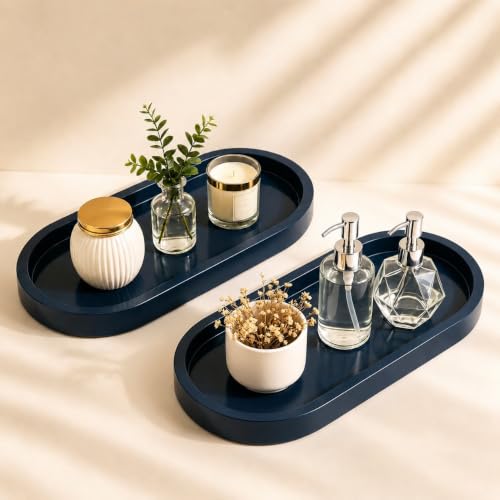 Bathroom Tray,Vanity Tray,Perfume Tray for Makeup,Perfume,Trinket - color: Dark Blue, size: 12.5"x5.8"x1.1" (2 Pack)