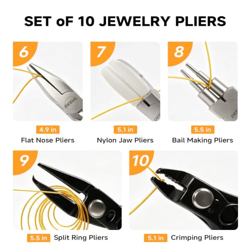 DESHIL 10 Pcs Jewelry Pliers Set for Jewelry Making, Wire Wrapping, Beading