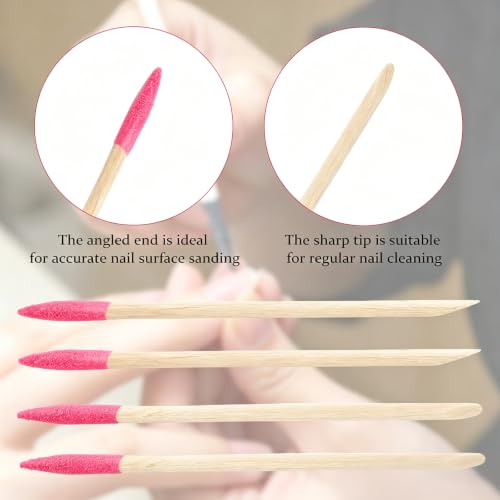 40Pcs Disposable Sanding Sticks for Plastic Models & Manicure, Double Headed Natural Wooden Cuticle Pusher File Pumice Stone Fine Detailing Tool - color: Pink