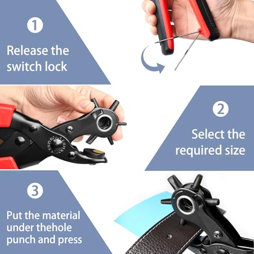 Leather Hole Punch,Belt Hole Puncher for Leather, Revolving Punch Plier Kit for Watches, Handbags, Punch Tool for Belts Diameter : 4.5/4 /3.5/3/2.5/2mm. - size: 3 circles+3 ellipses