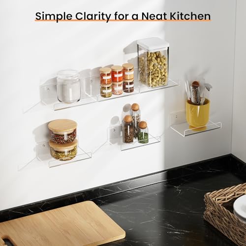 upsimples 6" Acrylic Shelves, Small Shelf for Wall Decor and Display, 6 Pcs - size: 6x4"