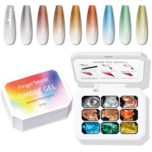 Pat Gel Ombre Nails Palette, Chrome Metallic Gel Polish 3D Metal Reflective - color: 9 Colors M