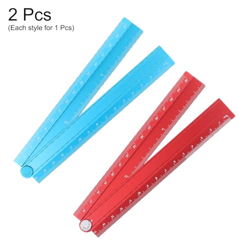 HARFINGTON 2pcs Folding Straight Ruler 30cm Metric Aluminum Alloy Protractor Foldable Angle Ruler Geometric Measuring Tool with Angle Line for Architects Artists Office, 2 Colors - color: Red + Peacock Blue