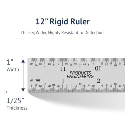 PEC Tools 12" Metal Ruler, Made in USA - color: Stainless Steel-Rigid, size: 12"