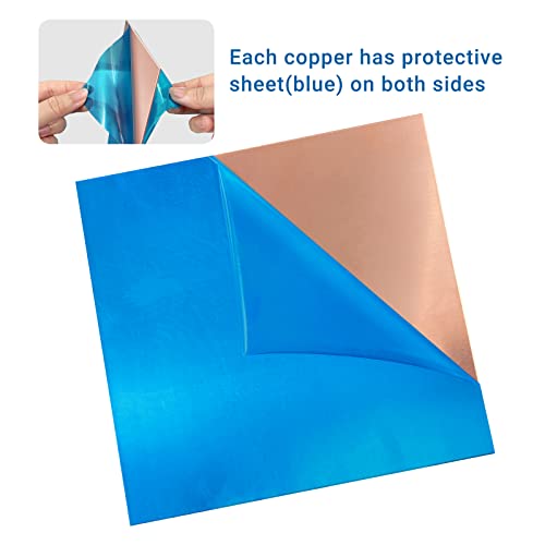 2 Pieces 99.9% Pure Copper Sheet, 6" x 6", 24 Gauge(0.5mm) Thickness, Film Attached Copper Plate, Great for Jewelry, Crafts, modelers - size: 2 Pieces 6" x 6",24 Gauge