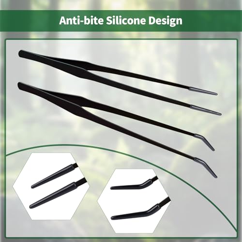 2 Pack 10.6" Stainless Steel Reptile Feeding Tongs with Rubber Tip, Black - color: 10.6"Black