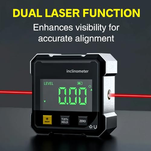 Digital Angle Finder with Electronic Laser & 4-Side Magnetic Base - Electronic Inclinometer, LED Display Cube Inclinometer, Table Saw Miter Protractor, Woodworking Measuring Tool, Level Box