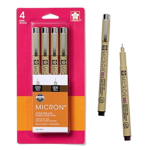 Sakura Pigma Micron Fineliner Pens, Black and Brown, 003 & 005, 4 Pack - style: Fine Tip