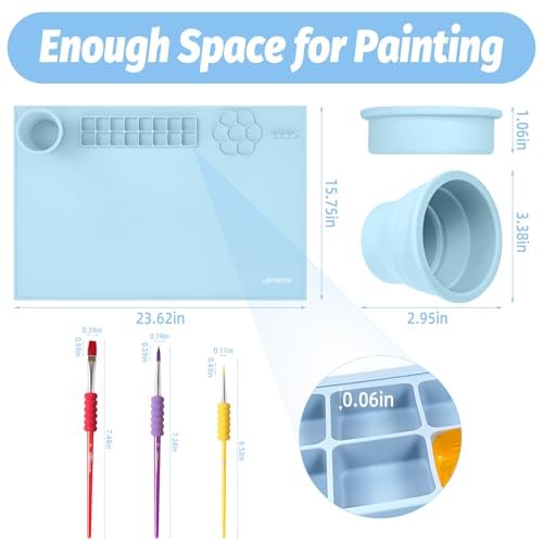 Silicone Painting Mat, 23.6x15.8in Art Craft Mat with Brushes - color: Blue