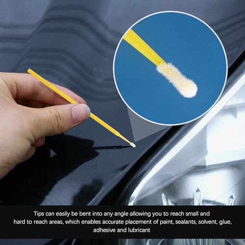 Saihisday Touch Up Paint Brushes for Automotive Paint Chip Repair Disposable Micro Applicators 2.5MM Yellow 100PCS - color: Yellow