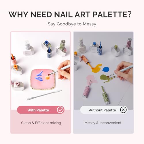 MelodySusie 2Pcs Square Resin Nail Art Palette with Spatula Pink White - size: 2PCS Square Shape.