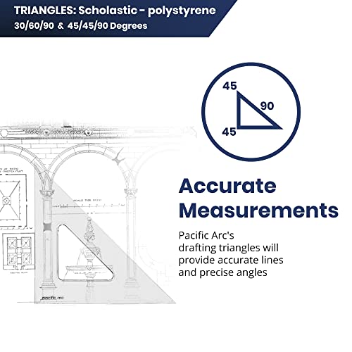 Pacific Arc's Scholastic Triangle - 8 inch - Clear - 45/90 Angle - Plain Edge - Polystyrene - Technical Drawing Tools, Drafting, Architect and Engineering. - style: 8 inch, 45/90