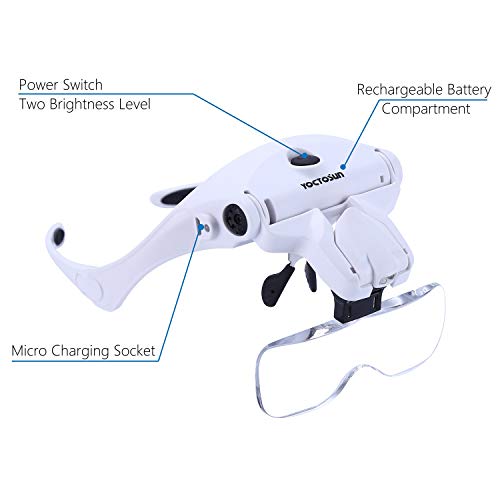 YOCTOSUN Magnifying Glasses with LED Light,5 Lenses,Headband,Storage Case - style: Led Head Magnifier with Storage Case