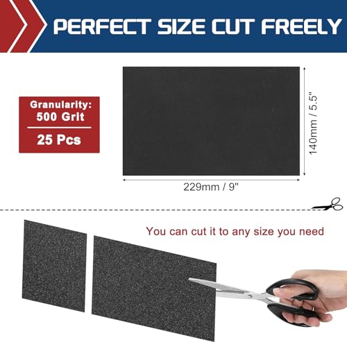 25Pcs Sand Paper 5.5x9Inch 500Grit Silicon Carbide Sandpaper Sheets - size: 5.5 x 9 Inch(500 Grit)