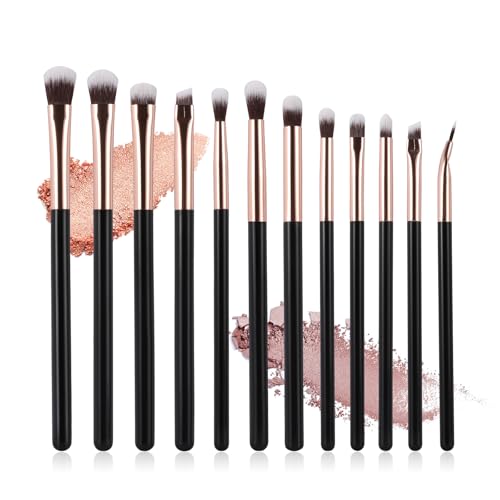 Eye Makeup Brush Set 12pcs, Soft Synthetic Bristles Professional Eye Brush for Eyeshadow, Eyebrow, Eyeliner, Blending - color: black-12