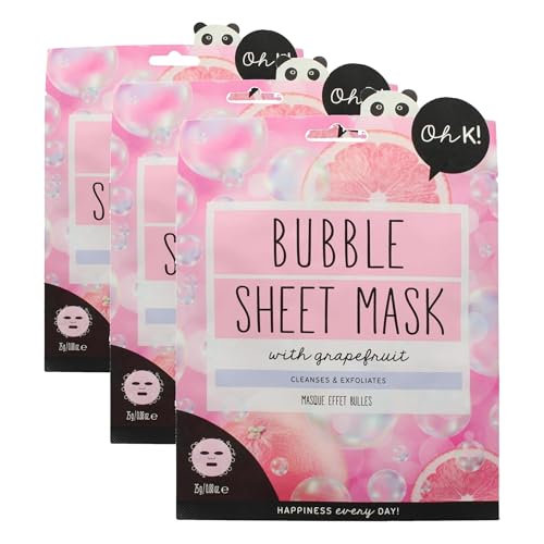 Oh K! Bubble Sheet Mask - Grapefruit - Korean Face Mask Sheet - Facial Skin Care Products - Clean Korean Skincare - Hydrating Face Sheets - 1 Pc (Pack of 3) - size: 1 Count (Pack of 3), style: Grapefruit