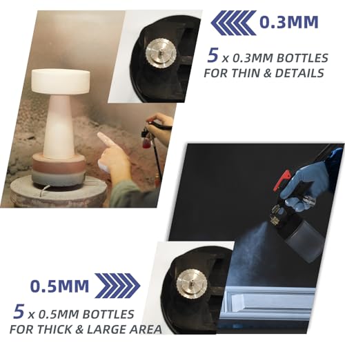 Single Action Siphon Feed Airbrush with 5pcs of 0.3mm Bottles and 5pcs 0.5mm Bottles, External Mix Airbrush Kit Easily Change Colors, for Model Paint Craft Wall Painting Furniture Repainting - color: Black
