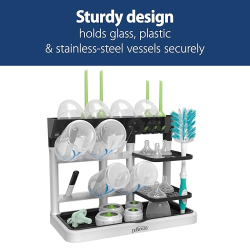 Dr. Brown's Drying Tower, Stand-Up Drying Rack, Countertop Baby Bottle Drying with Organized Storage for Baby Essentials, Space Saving Vertical Rack, Gray/White - size: Countertop, style: Gray/White Stand-Up Drying Rack