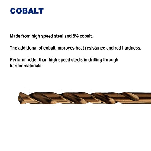 15/64-Inch Cobalt Steel M35 Jobber Length Twist Drill Bits for Hard Metal, Stainless Steel, Pack of 12 - size: 15/64 in