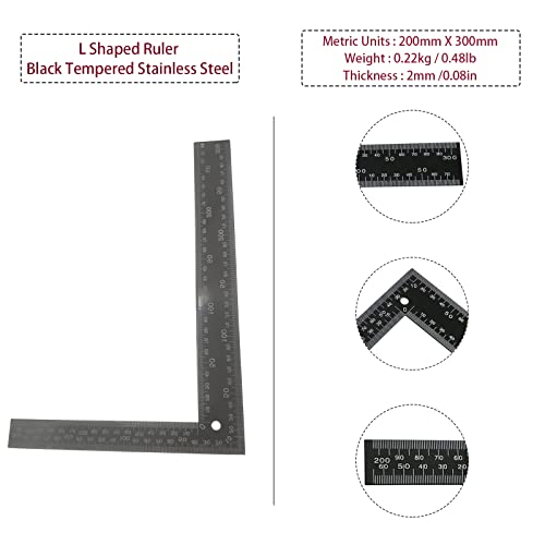 Stainless Steel L Square Ruler 90 Degree Metric and Inch 20 x 30cm