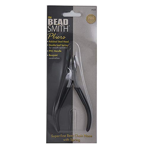 The Beadsmith Bent Chain Nose Pliers – Extra Fine Tips – 4.5 inches (114mm) – PVC Grip Handle with Double Leaf Springs – Jewelry Making Tool for Creating Bracelets, Earrings and Necklaces