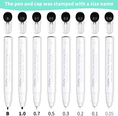 Ohuhu Fineliner Micro Drawing Pens: 8-size Tips (Ultra-fine, Fine & Brush)
