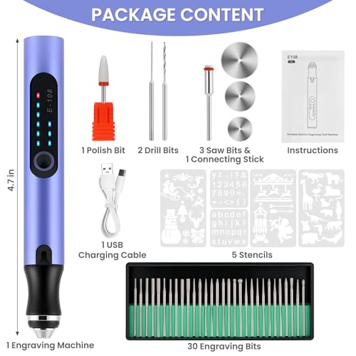 Electric Engraving Pen with 37 Bits for Wood Glass Stone Carving (Purple) - color: Purple