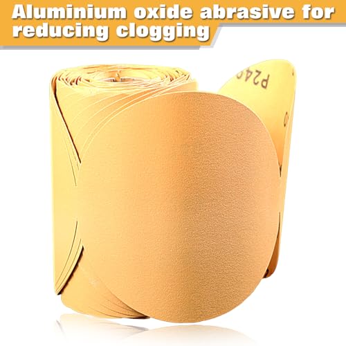 SPEEDWOX 100 Pcs 240 Grit Sandpaper Roll 5 inch Round Sanding Discs Adhesive Back PSA Sticky Back No Hole Stick and Sand Sandpaper for Wood, Auto Body Repair, Marine, Paint, Metal and Plastics - style: 240 Grit