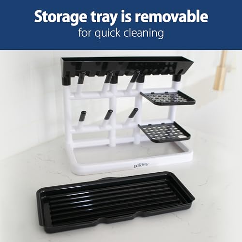 Dr. Brown's Drying Tower, Stand-Up Drying Rack, Countertop Baby Bottle Drying with Organized Storage for Baby Essentials, Space Saving Vertical Rack, Black/White - size: Countertop, style: Black/White Stand-Up Drying Rack