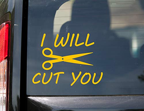 Purple - I Will Cut You Vinyl Decal - Hair Dresser Salon Scissors - Die Cut Sticker - 4w x 3h inches - color: Purple, size: 4w x 3h inches