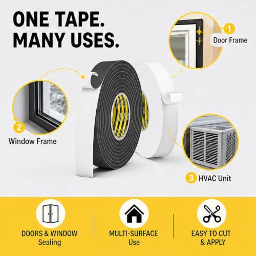 EVA Foam Weatherstrip Tape,Door Window Seal,White,2 Pack 2inX16.4FT - color: White, size: 2 Pack 2inX16.4FT