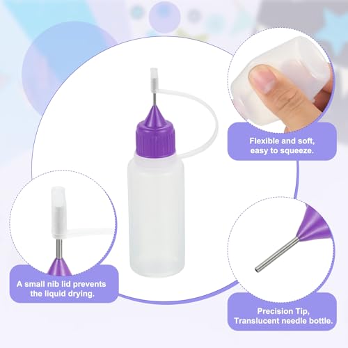 MECCANIXITY 5Pcs Needle Tip Squeeze Bottle, 15ml/0.51oz Glue Tip Applicator Bottles Plastic Liquid Glue Bottle for Paper Crafts, Painting, Oil, Ink(Purple, with 5 Funnel) - color: Purple, size: 15ml/0.51oz