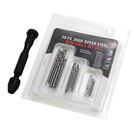 25 Pcs 0.5-3.0 mm HSS Micro Twist Drill Bit, Mini High Speed Steel Drill with Hand Pin Vise Rotary Tools for Wood, Plastic, Soft Metal - size: 0.5-3.0 mm with Hand Pin Vise