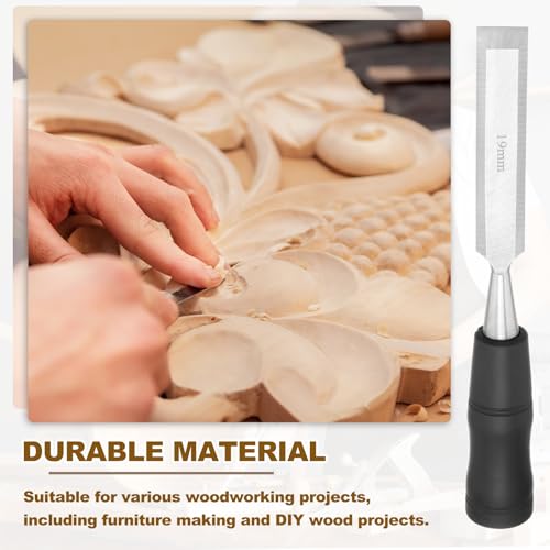PATIKIL Wood Carving Chisel, 19 mm Professional Woodworking Hand Carving Tool with Steel End for Whittling, Detail Carving, DIY Crafts, Black/Silver - size: 19 mm