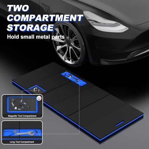 22.8" Wide Mechanic Mat Foldable EVA Kneeling Pad with Magnetic Tool Slots - color: Black & Blue, size: 22.8"W