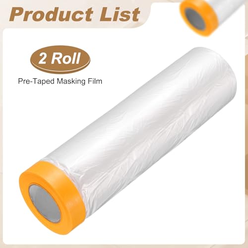 HARFINGTON 2pcs Pre-Taped Masking Film 94.5" x65ft w Plastic Sheeting,Clear - size: 94.5"x65ft