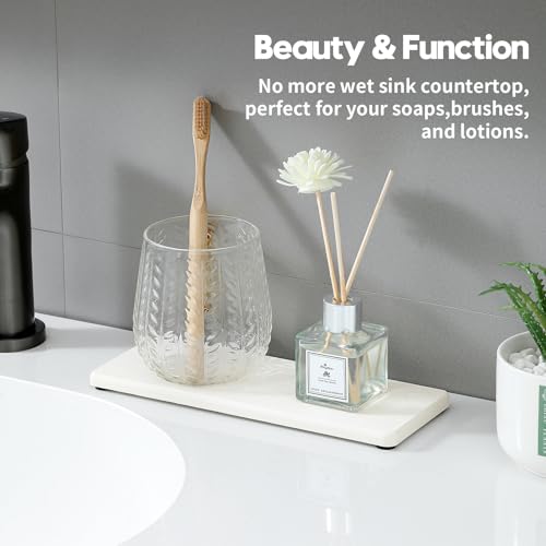 2PCS 10"x 5" Large Bathroom Sink Vanity Trays, Water Absorbing Diatomite Stone Quick Drying Mat for Kitchen Counter, Dish Rack Dispensers Sponge Holder Caddy Organizer, White, 10"x 5" - color: 2 Pack - White, size: 10" x 5"