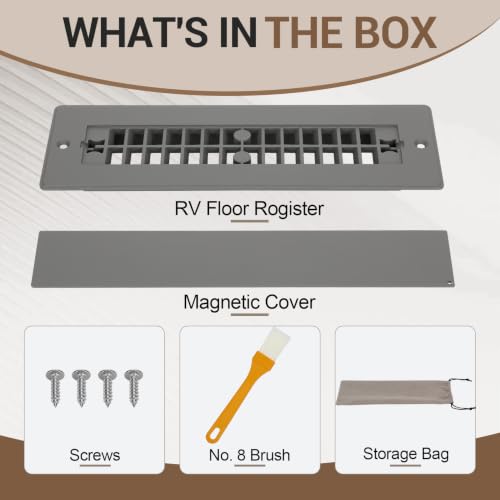 Aluminum RV Floor Vent Cover 2"x10", Magnetic Removable Cover, 1 Pack-Gray - color: Gray-1 Pack