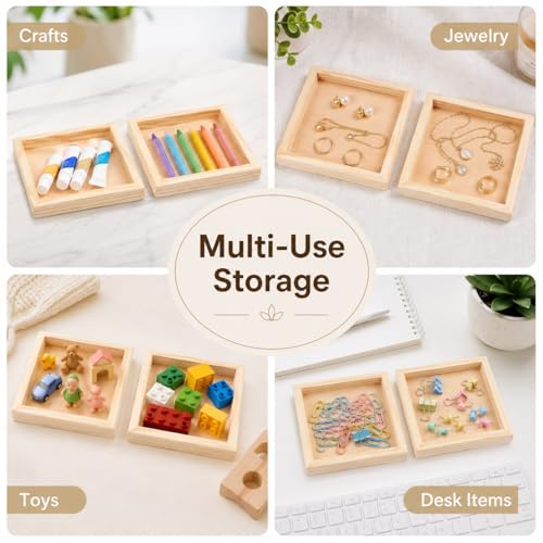 DECHOUS 6-Pack Unfinished Wood Trays, 4.72-Inch Square